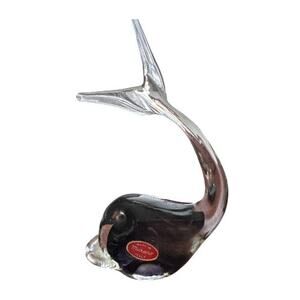 Murano Sommerso Dark Blue Hand Blown Whale Figurine